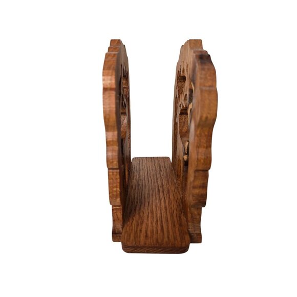 Vintage Hand-Carved Wooden Deer in Forest Napkin or Letter Holder - Picture 2 of 5